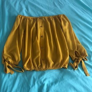 Strapless, Long Sleeve, Yellow Top